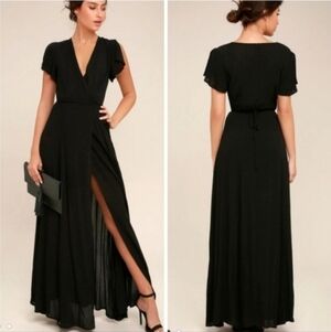 Lulus Heart of Marigold Black Wrap Maxi Dress
